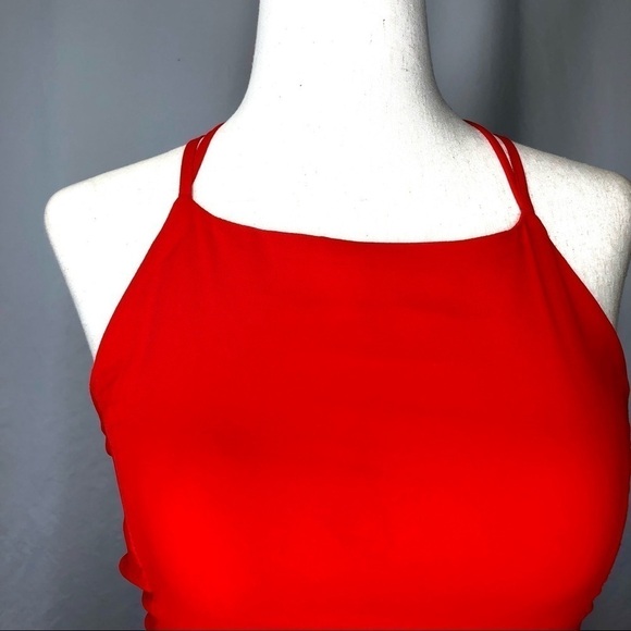 Lulu’s bright red chiffon lace-up back fit and flare mini dress S - Picture 5 of 11